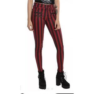 Blackheart Red Black Striped Skinny Pants Sz 3 Goth Punk Emo Alt Moto Punk Rock